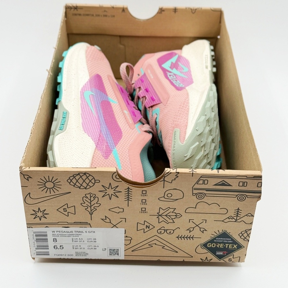 Nike Pegasus Trail 5 GTX Womens Size 8 Gore-Tex Red Stardust Green Shoes FQ0912 - Picture 2 of 8